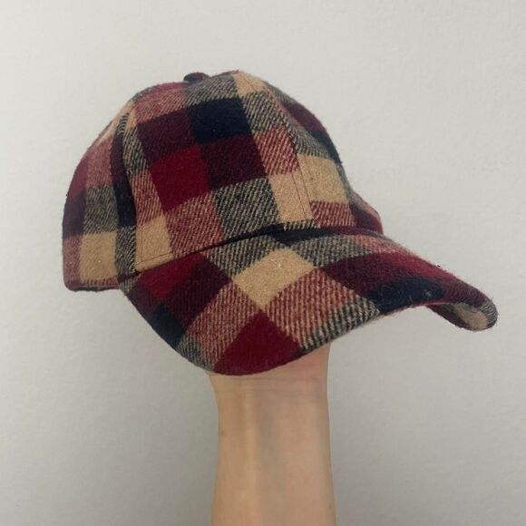 Steve Madden Burgundy Navy Plaid Wool-Blend Baseball Cap Adjustable - Picture 2 of 4